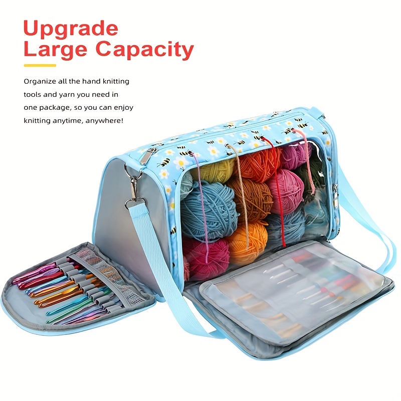 Lavievert Knitting Tote Bag Yarn Storage Bag for Carrying Projects Knitting Needles Crochet Hooks and Other Accessories