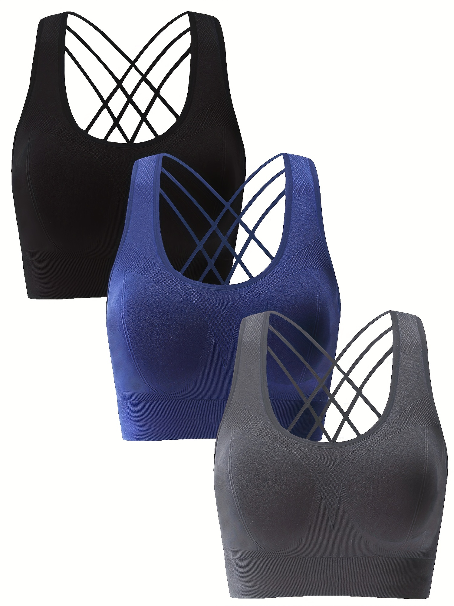 Solid Color Mesh Stitching Wire free Sports Bra Stretchy - Temu