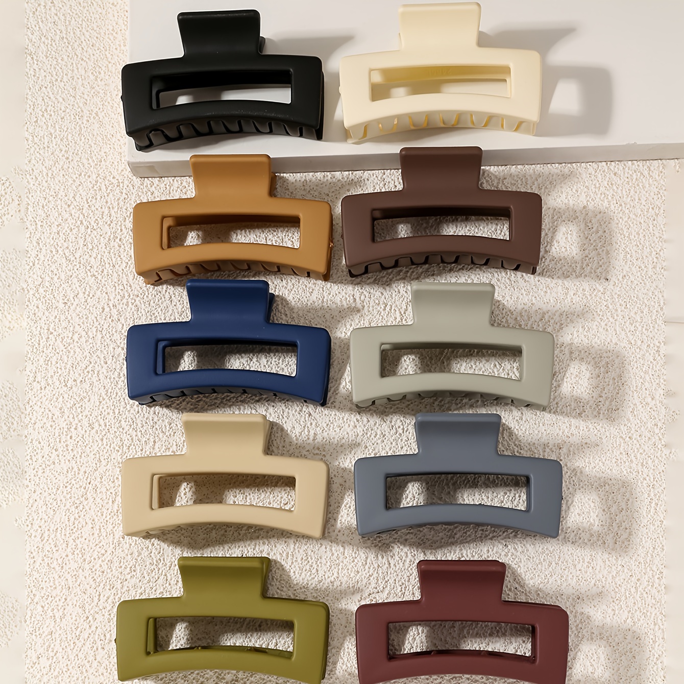 TEMU 10 Pcs Solid Color Matte Rectangle Hair Claw Clips, Nonslip Hair Clips For Women, Hair Accessory For Thick, Thin And Types