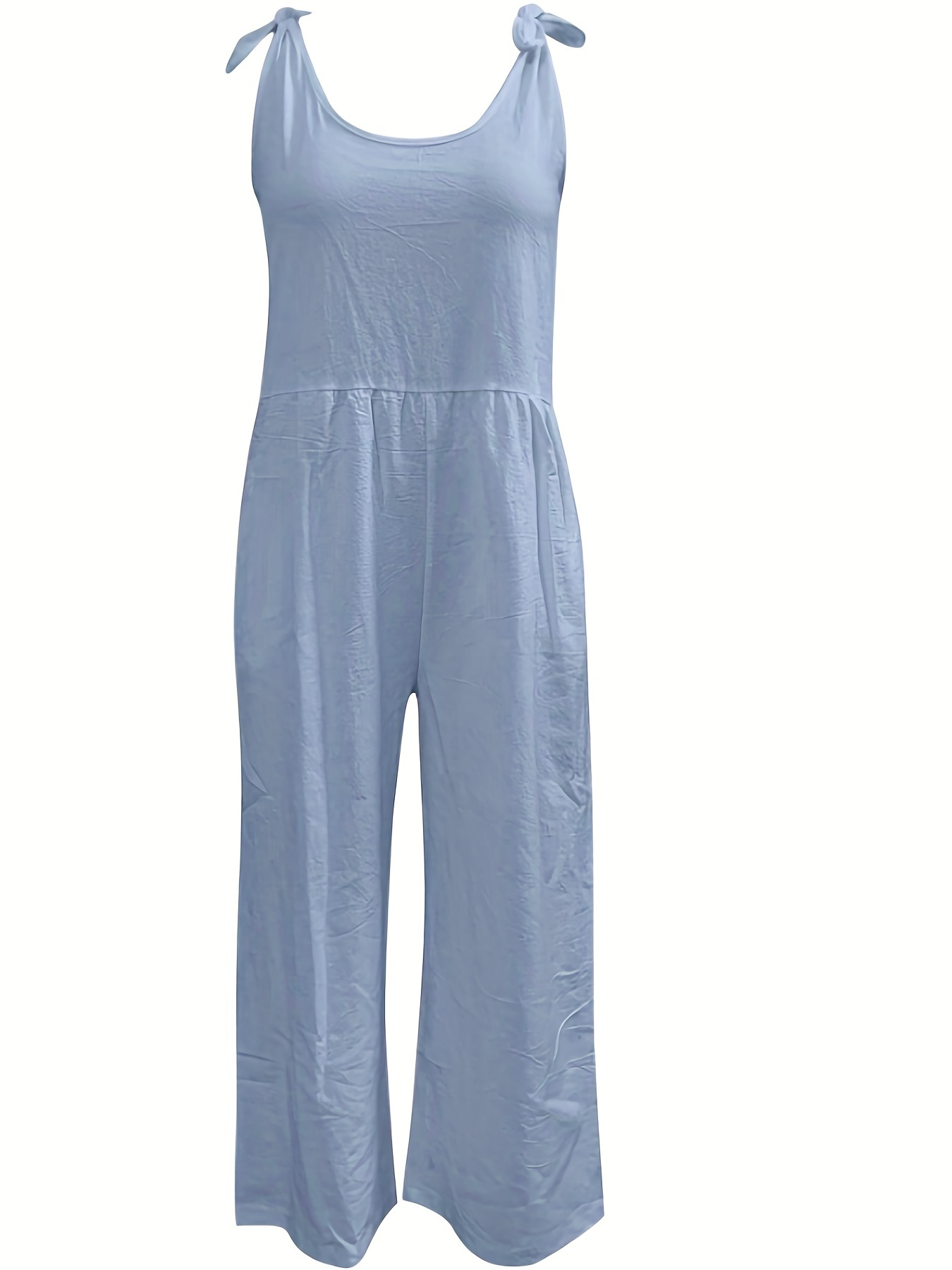 Solid Scoop Neck Jumpsuit Sleeveless Wide Leg