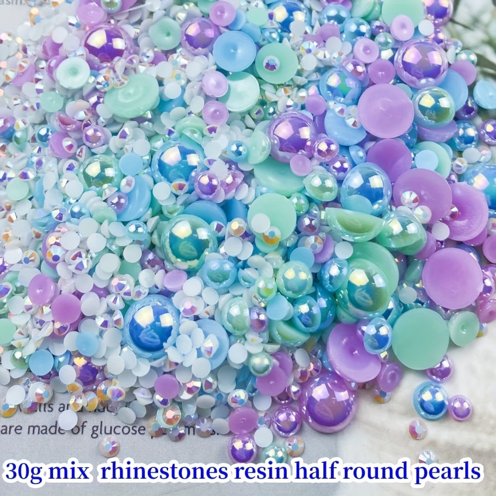 Mix Resin Rhinestones Half Round Pearls 30g Flatback Rhinestones