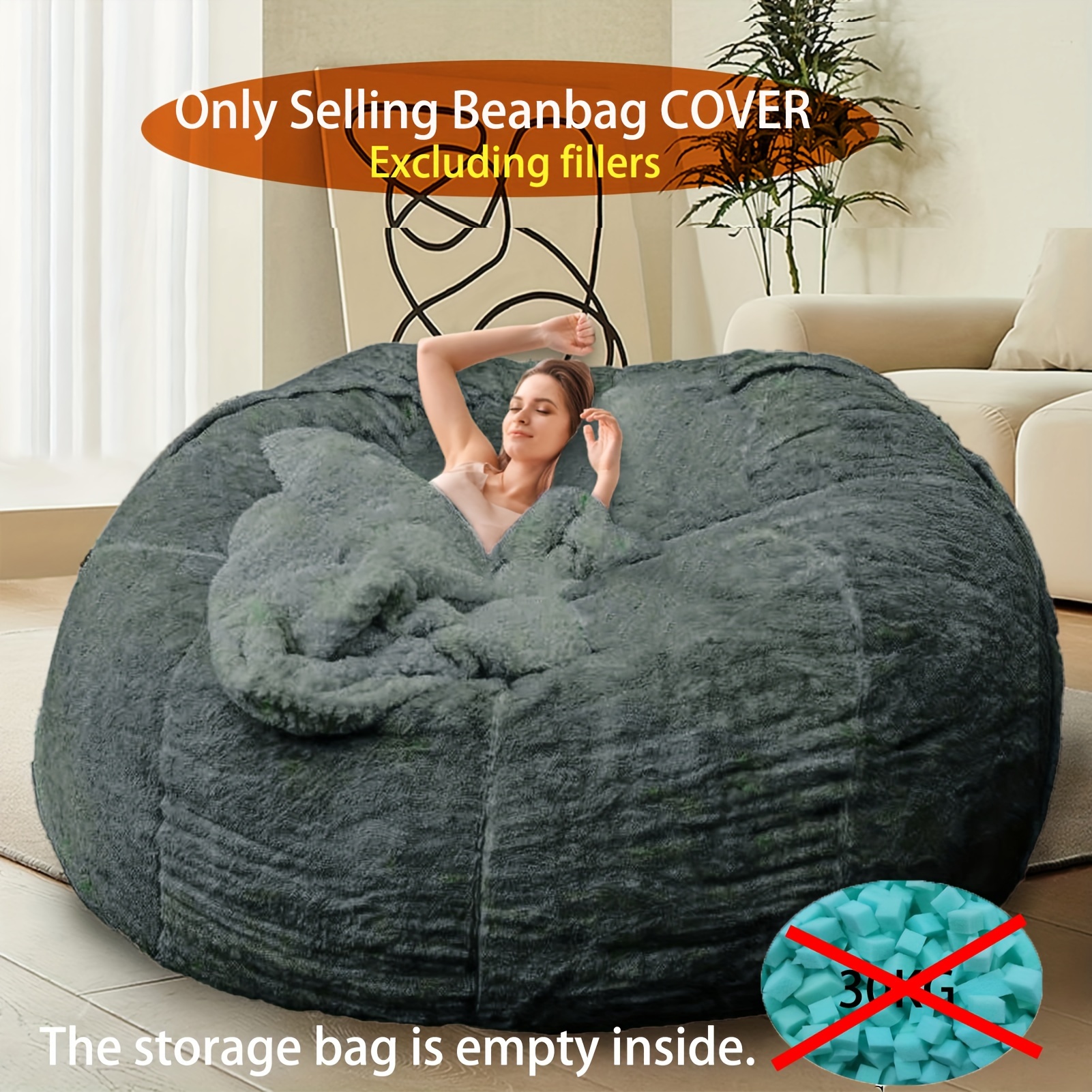 Bean Bag Chairs for Adults 6FT Bean Bag Cover Large Soft Bean  Bag Chairs Cover Without Filling Giant Fluffy Moon Pod Lazy Sofa Bean Bag  Bed : Home & Kitchen