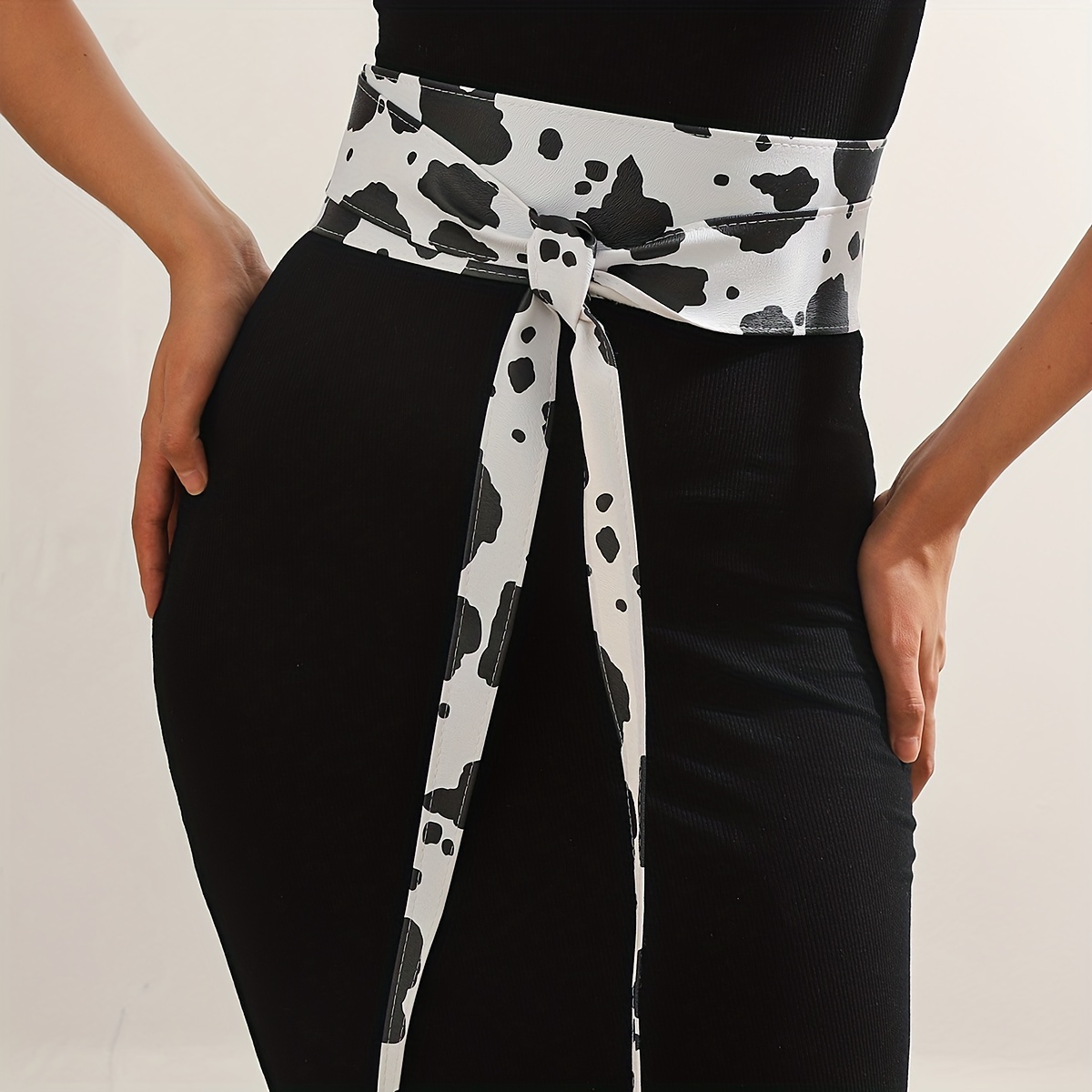 Plus Size Bowknot Wide Belts Elegant Cow Leopard Print Pu - Temu