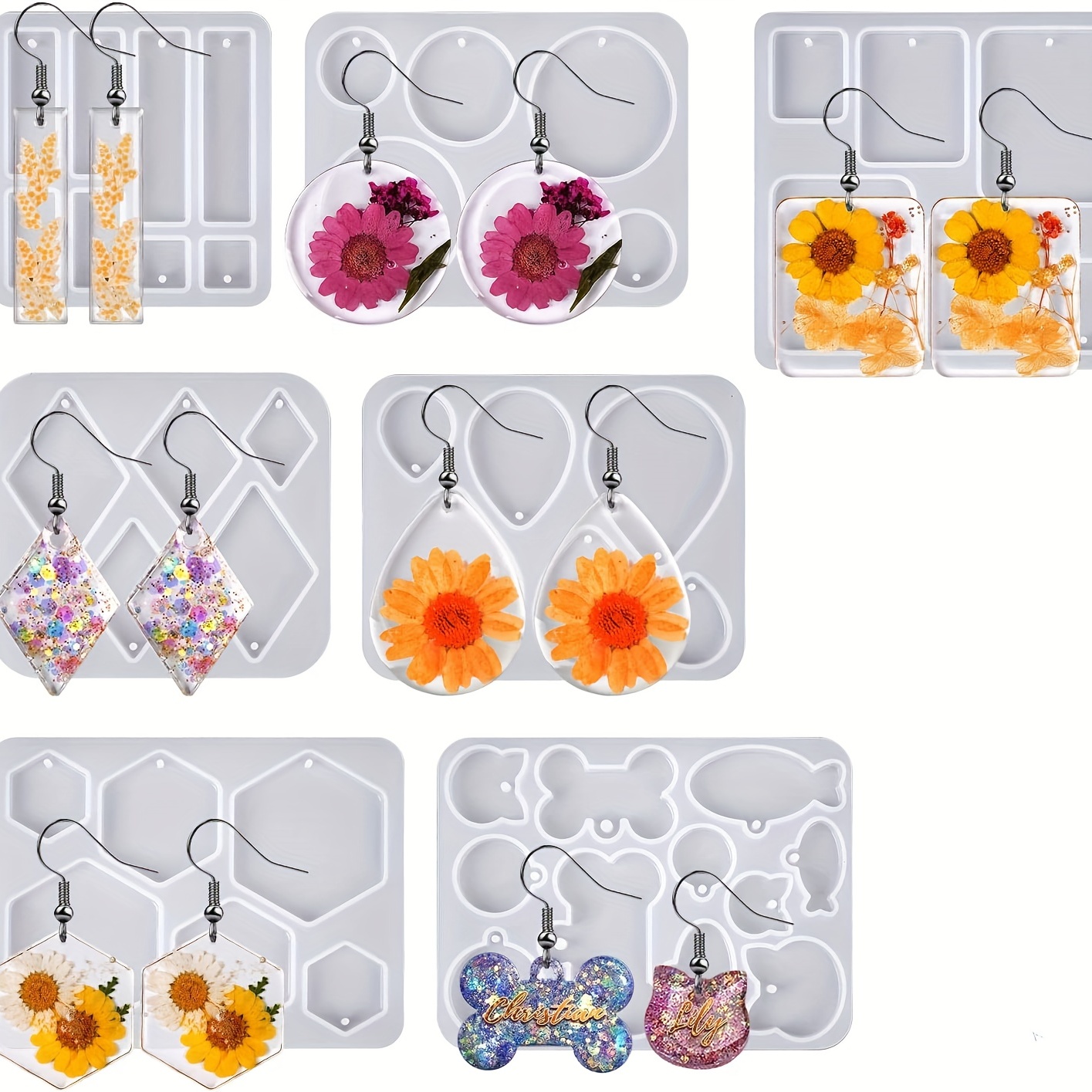 Diy Resin Kit Jewelry Molds For Pendants Earrings - Temu