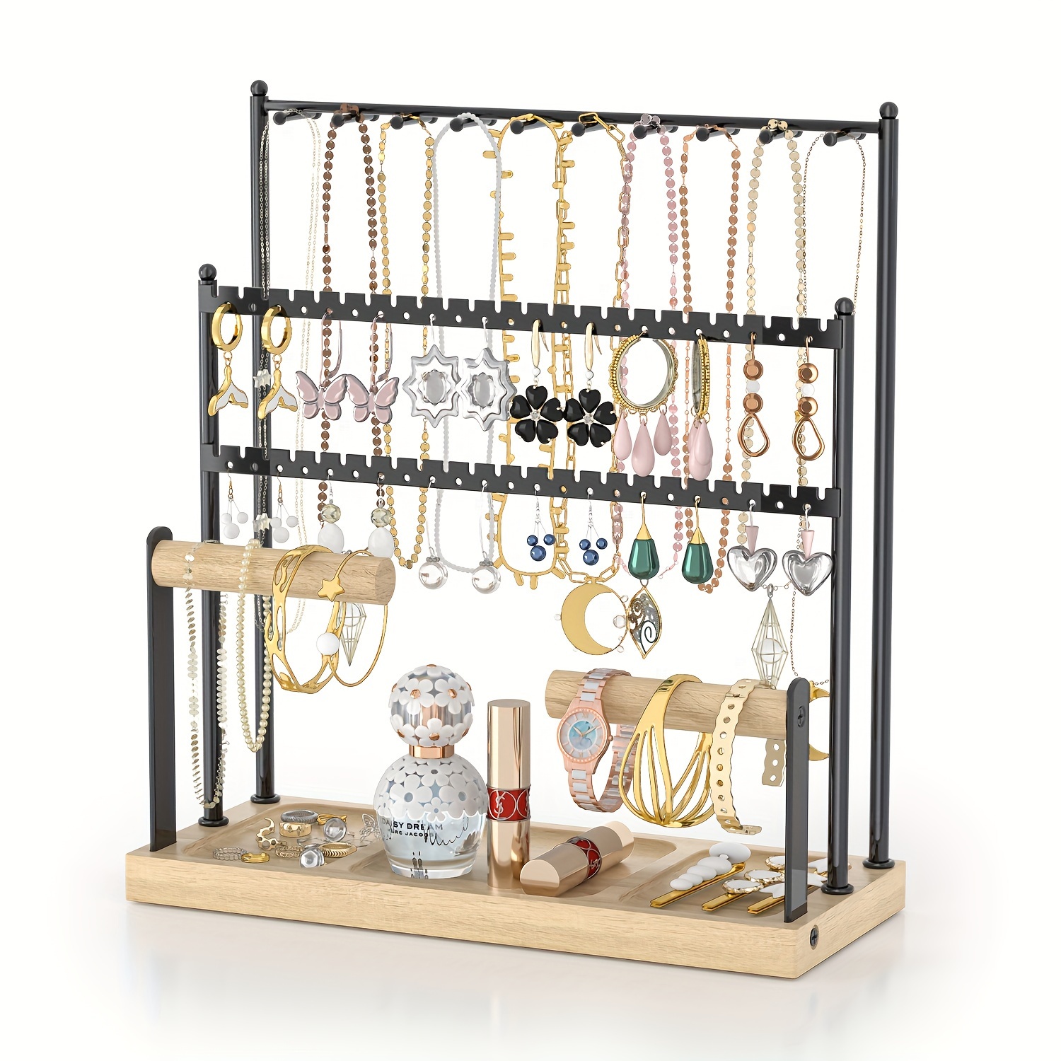 1pc Rotating Hanging Jewelry Storage Rack, Acrylic Jewelry Organizer, 4  Tiers Jewelry Display Rack, Plastic Jewelry Holder, Jewelry Display Stand  For