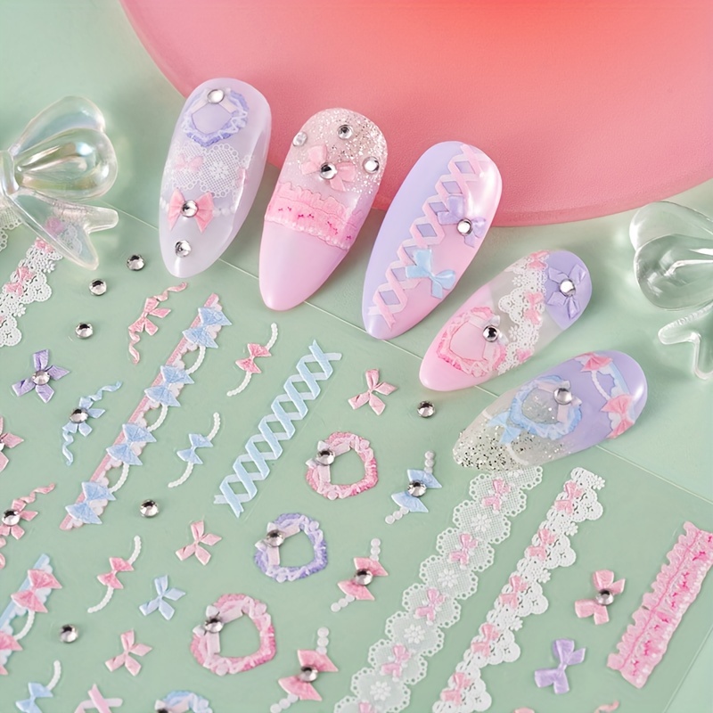 1pc 5D Colorful Heart Nail Art Stickers Kawaii Self Adhesive Embossed  Acrylic Manicure Decals Decorations Accessories