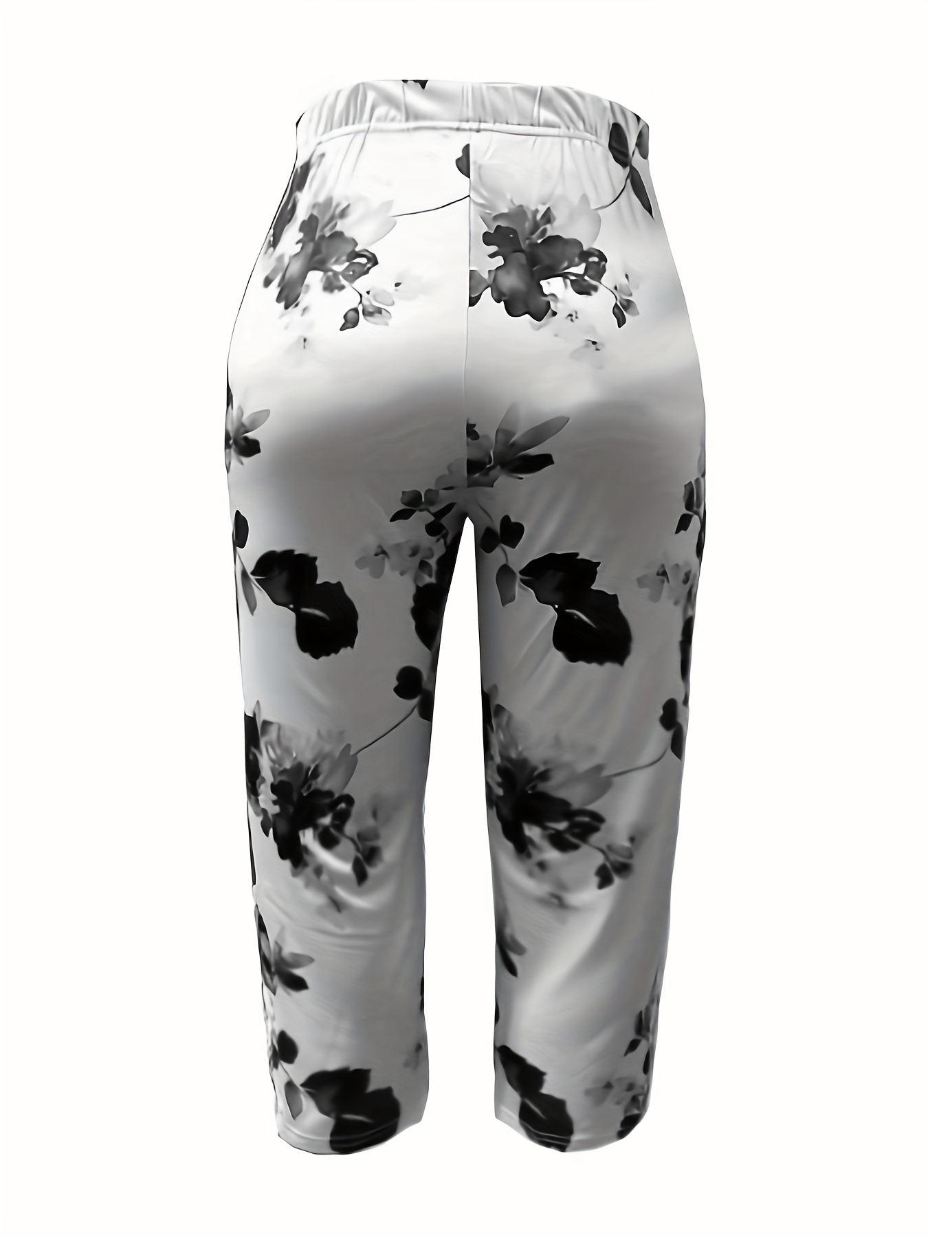 Printed Stretch Capri Pants, Black & White