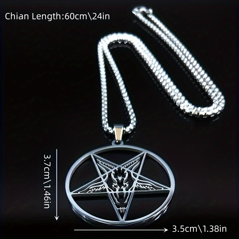 Gothic punk silver pentagram gear open leather rope necklace for men and  women