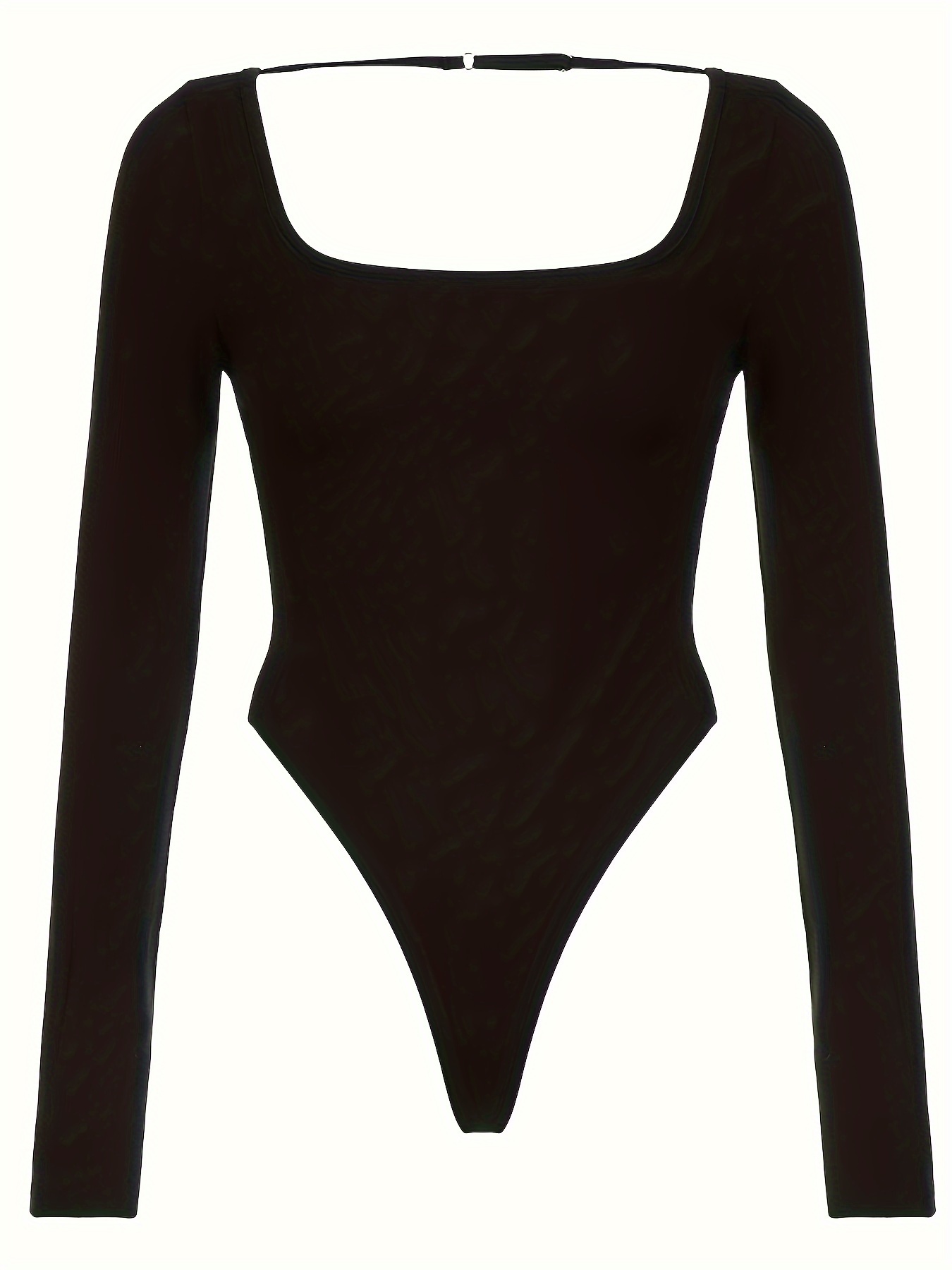 Square Neck Long Sleeve Thong Bodysuit