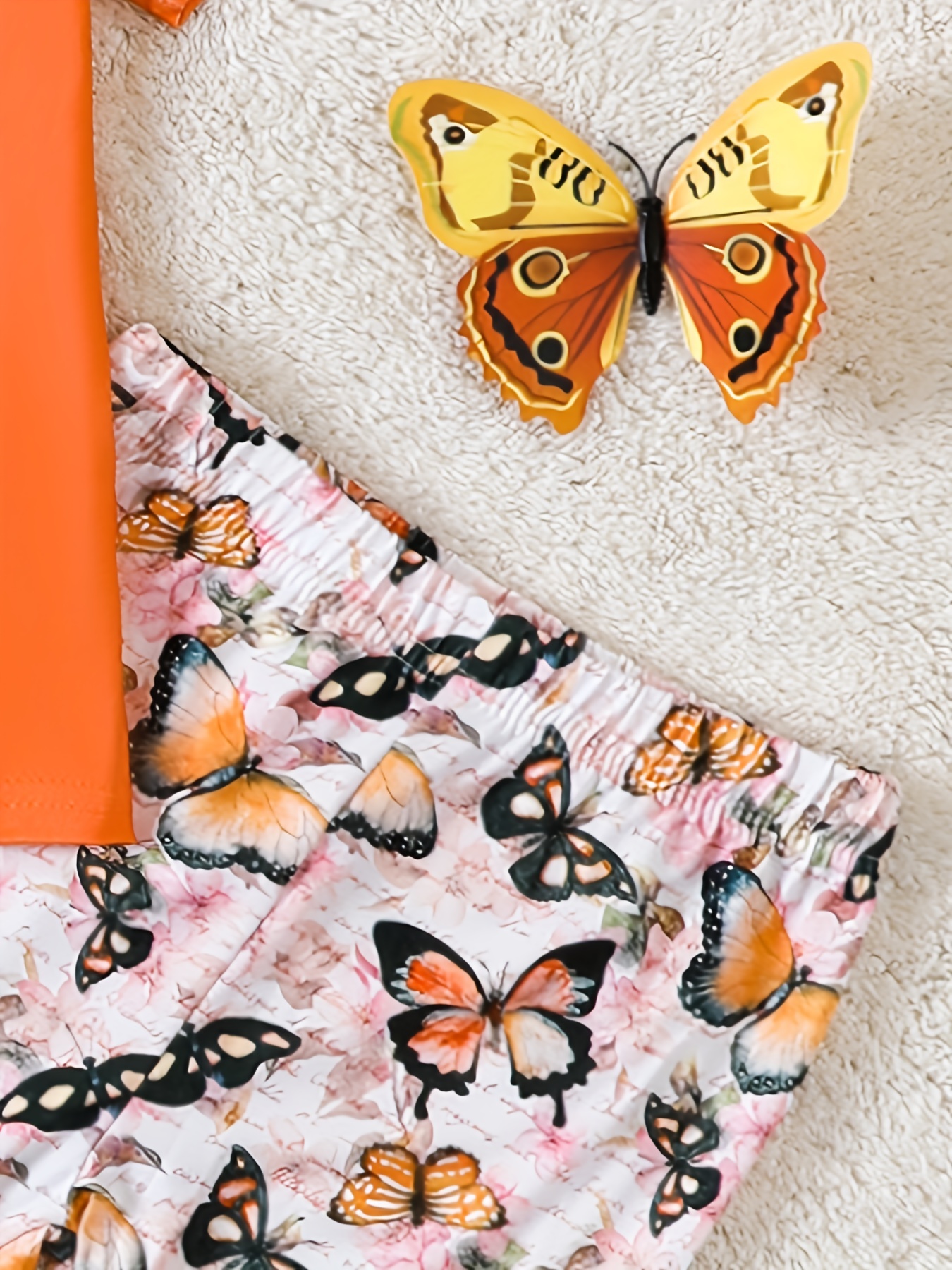 Camisetas para mujer, con estampado gráfico floral de mariposas, cuello  redondo, manga corta, camisetas de verano (color 1-naranja, talla: L)