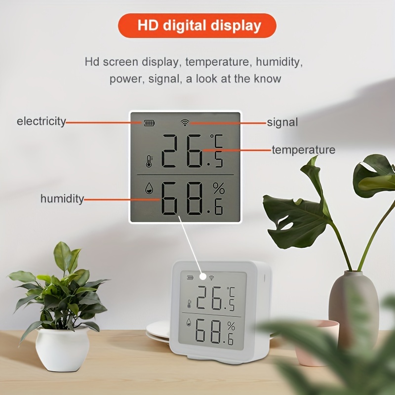 Smart temperature and humidity WiFi, indoor hygrometer, thermometer with  LCD display, compatible with Alexa and Google Assistant