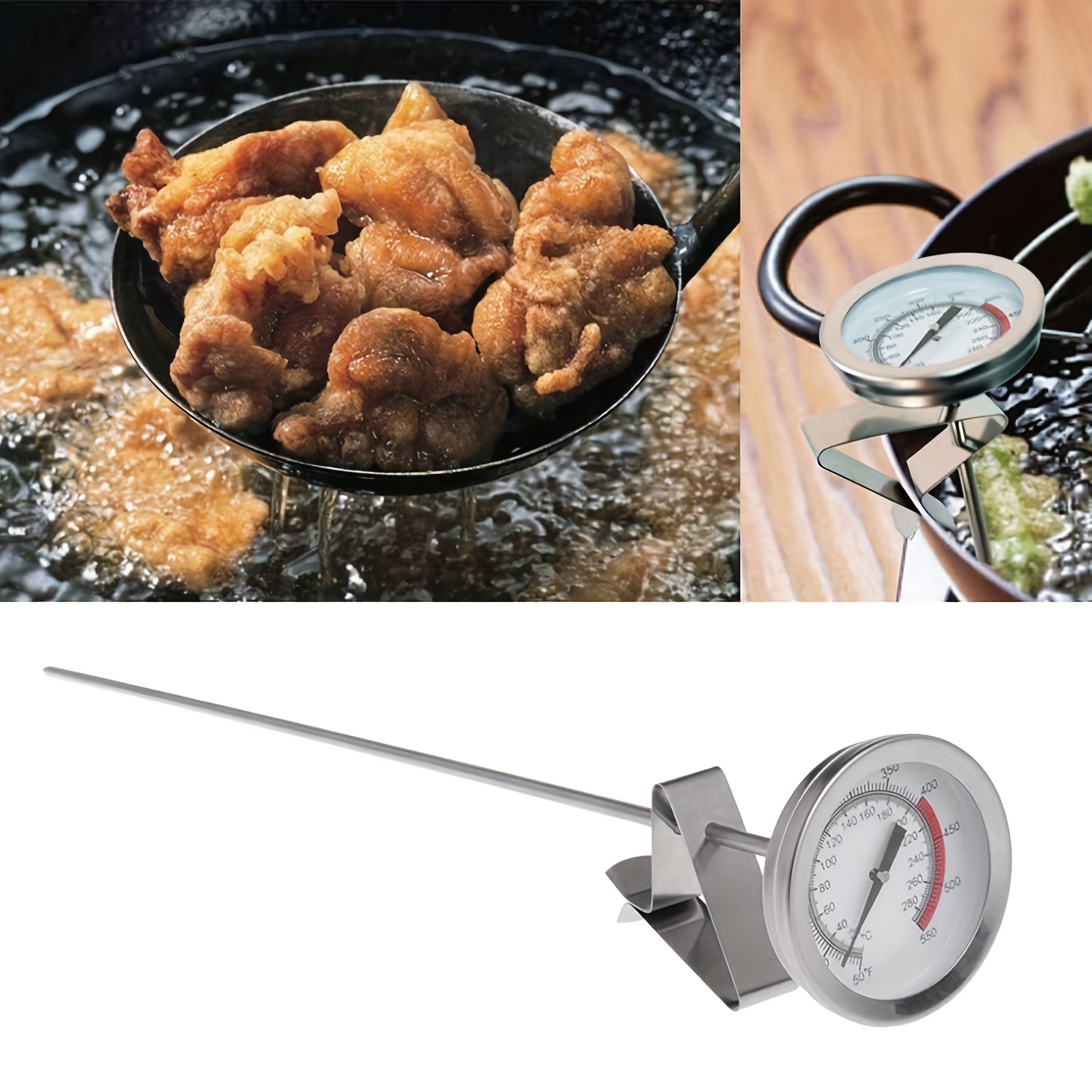  Deep Fry Thermometer with Clip Stainless Steel 12 Inch