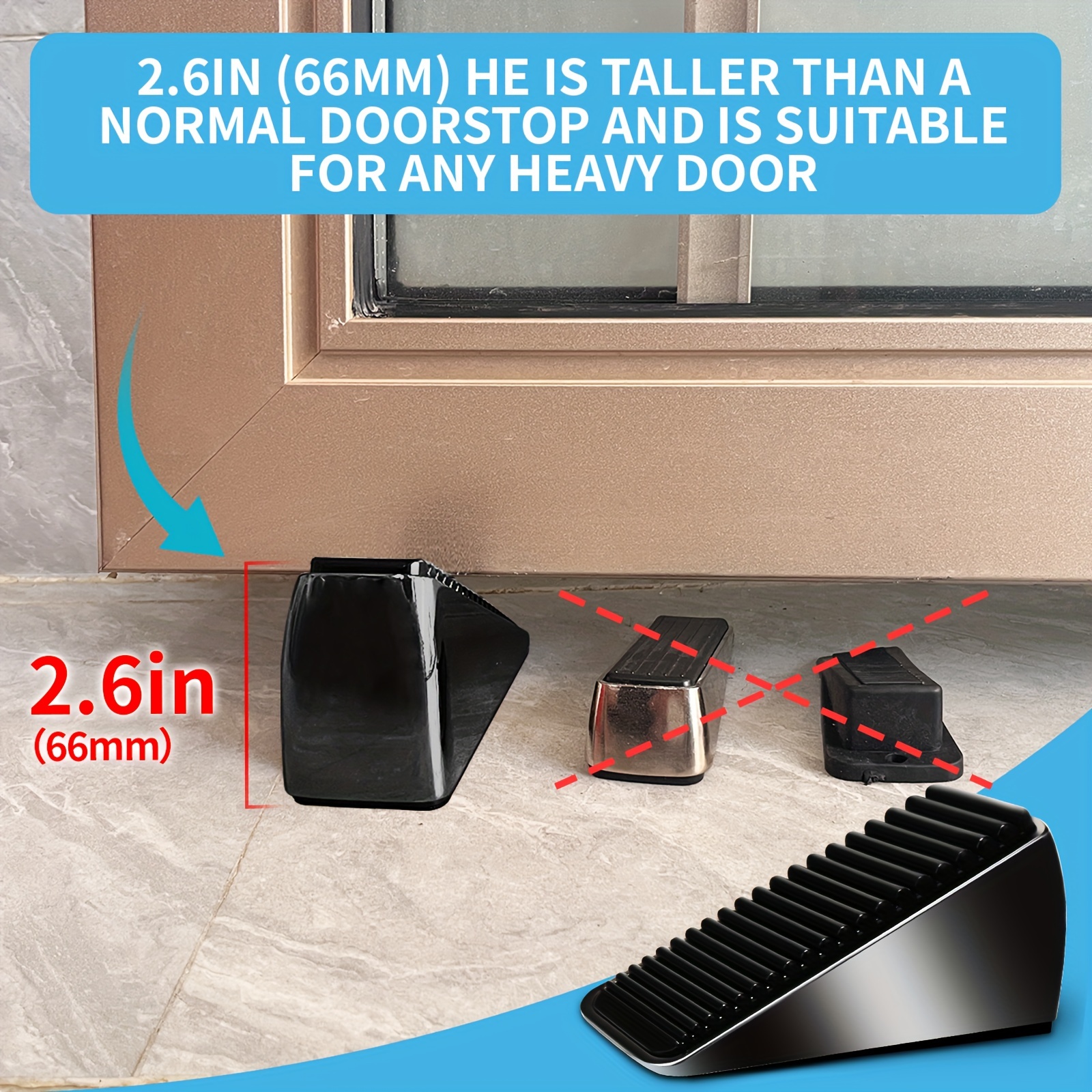 Tope grande para puerta, paquete de 2 topes de puerta de goma resistentes  que funcionan en todas las superficies del suelo, altura de hasta 1.9