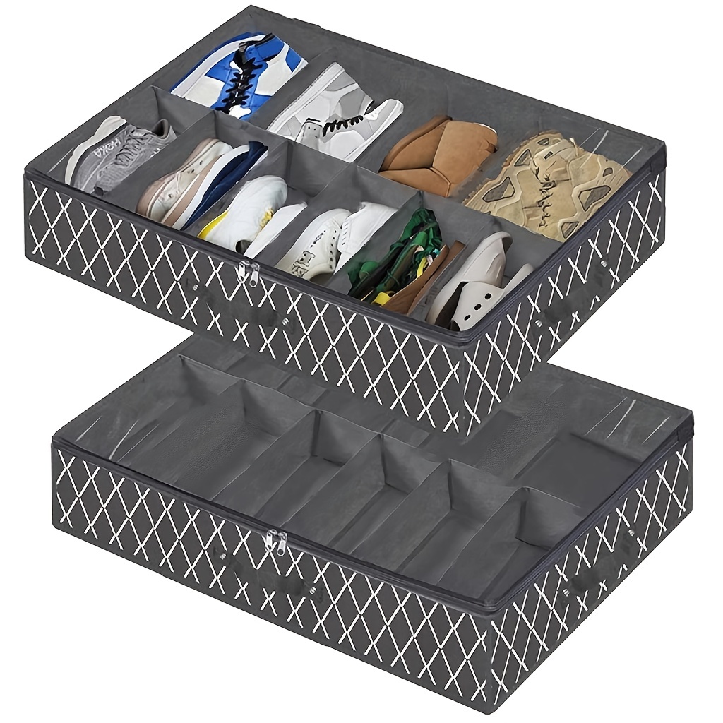 2Pcs 12 Pairs Under Bed Shoe Storage Organizer Holder Closet Box