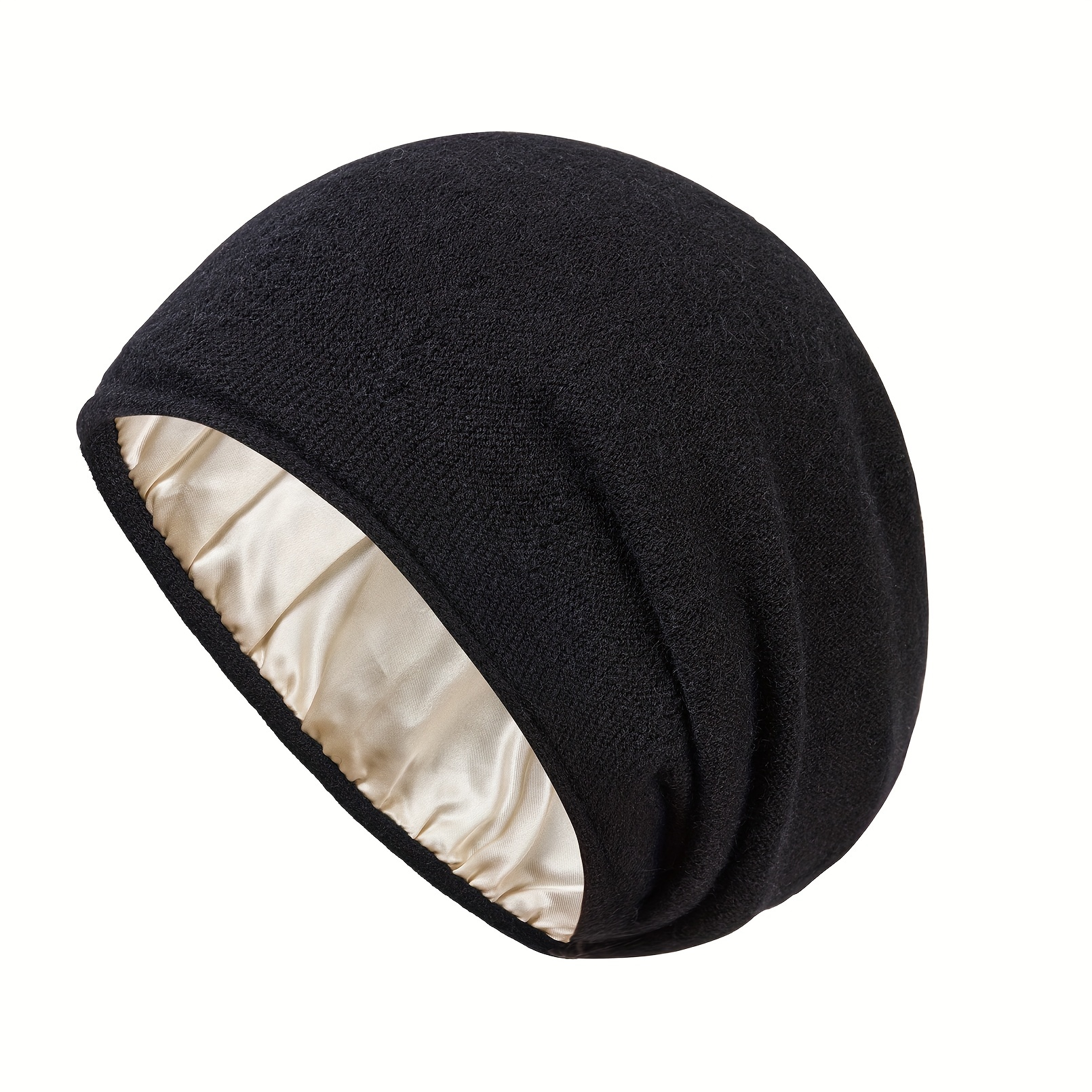 

Bonnet tricoté 2024 avec doublure en satin - Casquette d'hiver chaud en acrylique, chapeau de protection des cheveux respirant élastique bord, lavable à - Artisanat de