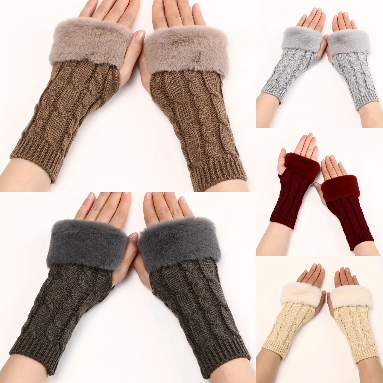 Women's Fashion Knitted Plush Twist Warm Fingerless Winter Casual Gloves Mitten for Outdoor,Temu