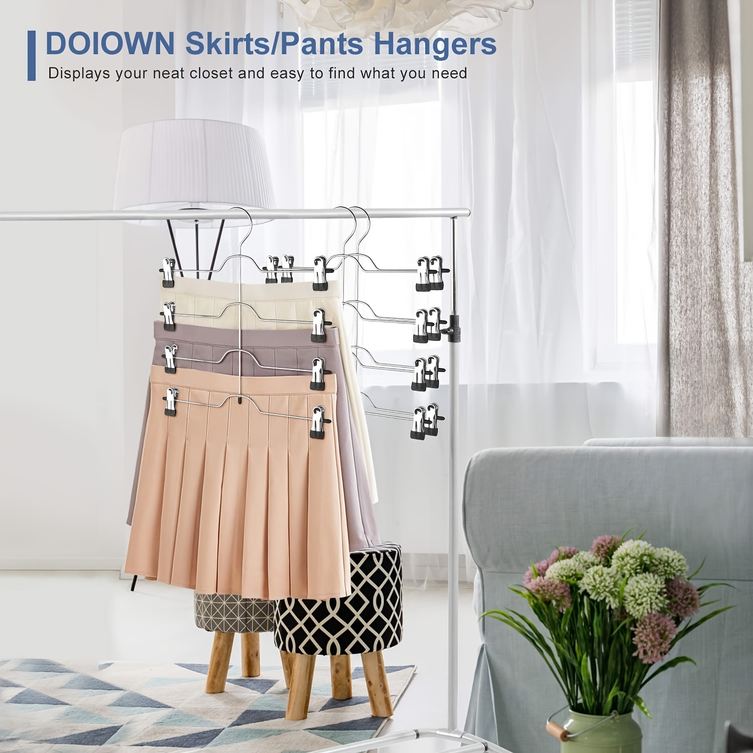 DOIOWN - Perchas para faldas para pantalones que ahorran espacio, perchas  para faldas de 5 niveles para pantalones de mujer, perchas de falda con