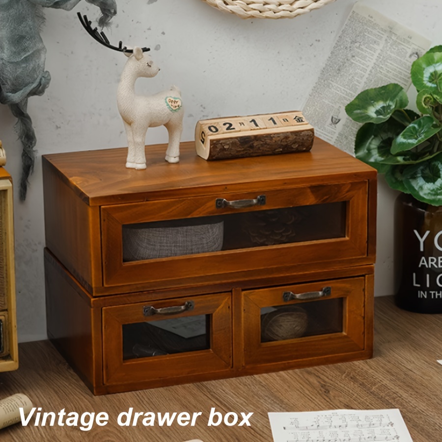 Vintage Wooden Storage Drawer Office Desktop Storage Box - Temu