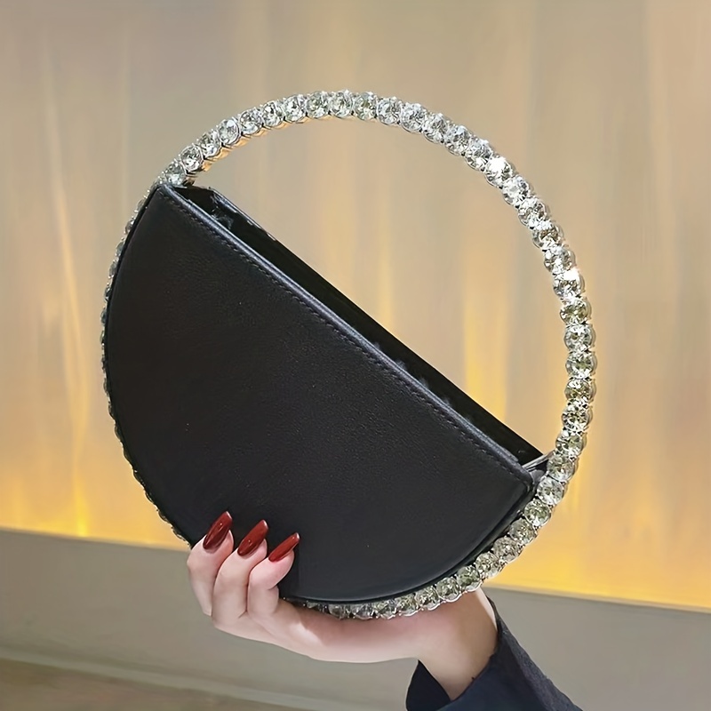 Vintage Oval Shape Crystal Clutch | Top Handle Bag | Leave Clutch