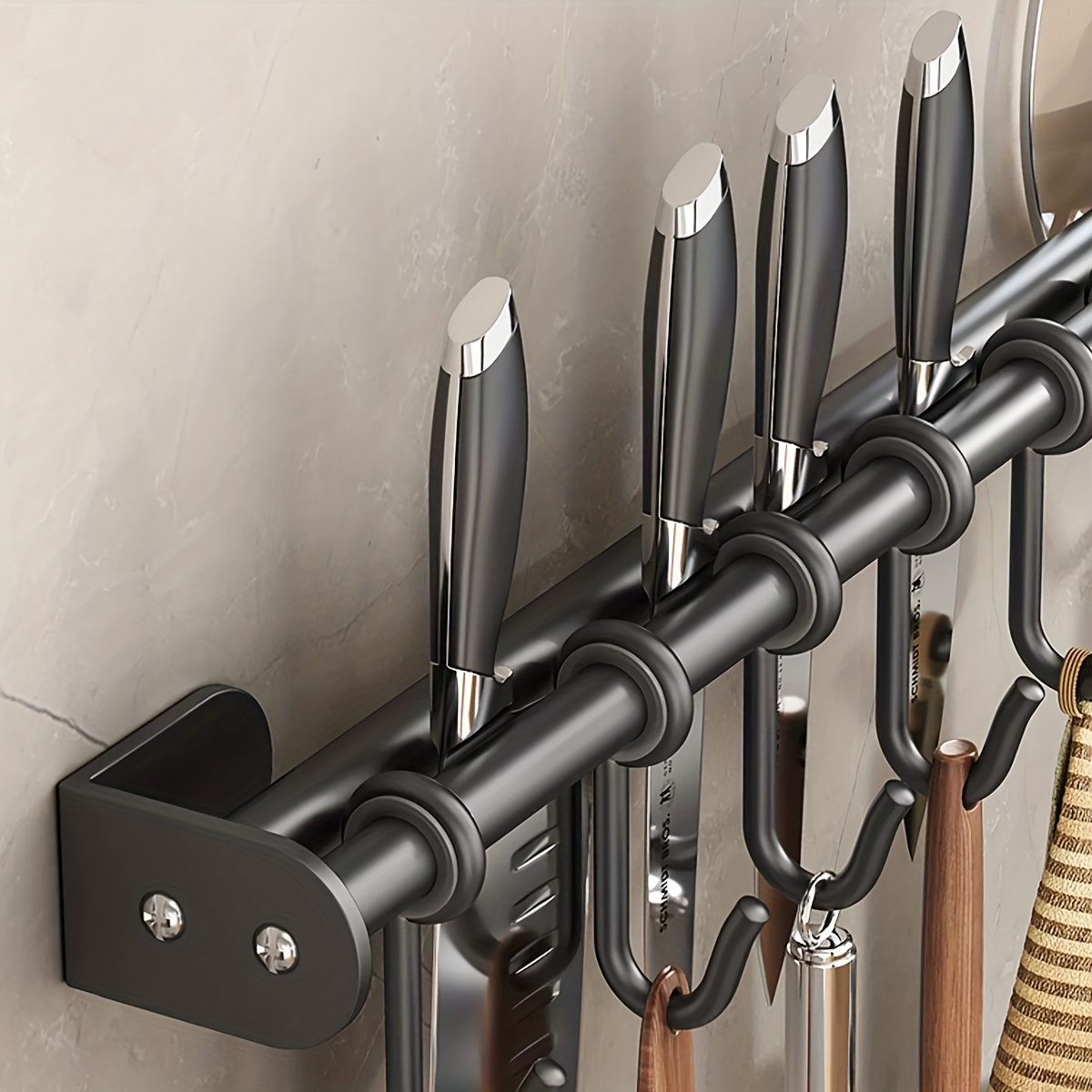 1pc Wall Mounted Kitchen Utensil Rack, Modern Wall Hanging Rod, Storage  Hook Shelf, Knife Spatula And Spoon Hanger, Kitchenware Storage Rack  Organizer