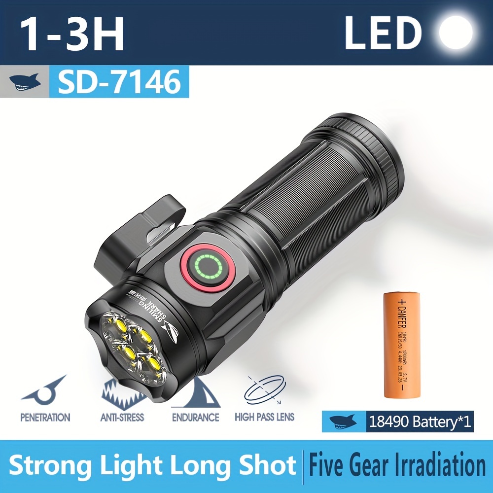 1pc Powerful 4 LEDs Flashlight, Portable Mini Torch, USB Rechargeable Torch Light, Household Small Flashlight, 5 Modes Camping Fishing Lantern With Tail Magnet For Outdoor Camping Hiking Fishing details 10