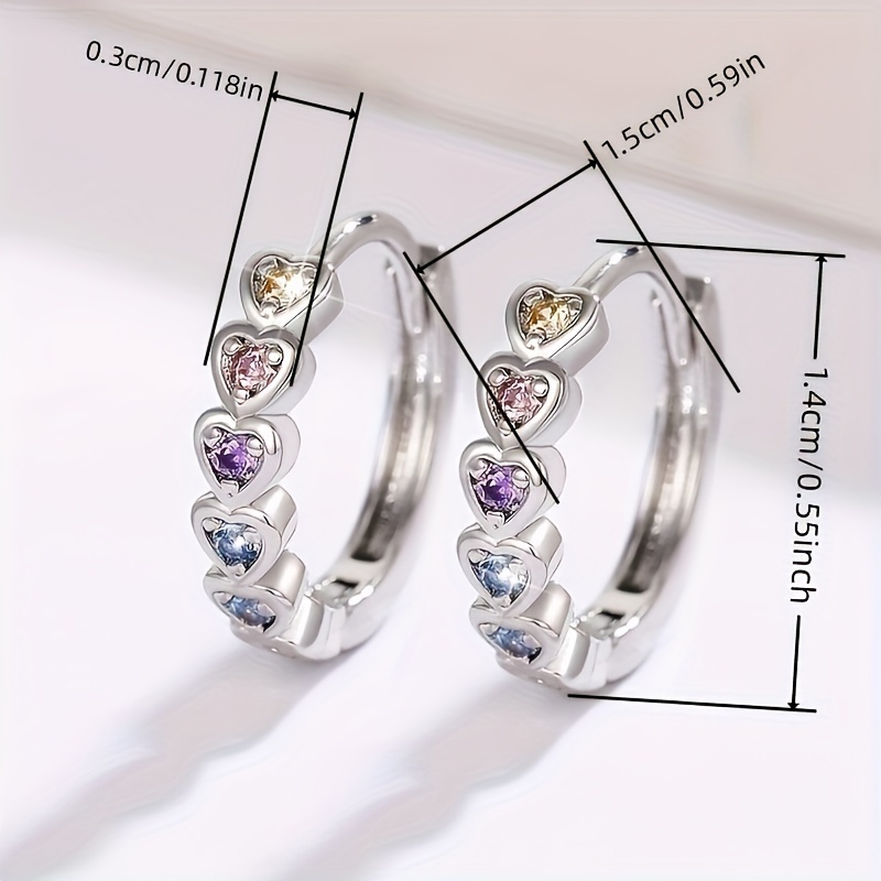 Women's Multicolor Synthetic Gemstone Heart Hoop Earrings, Petite