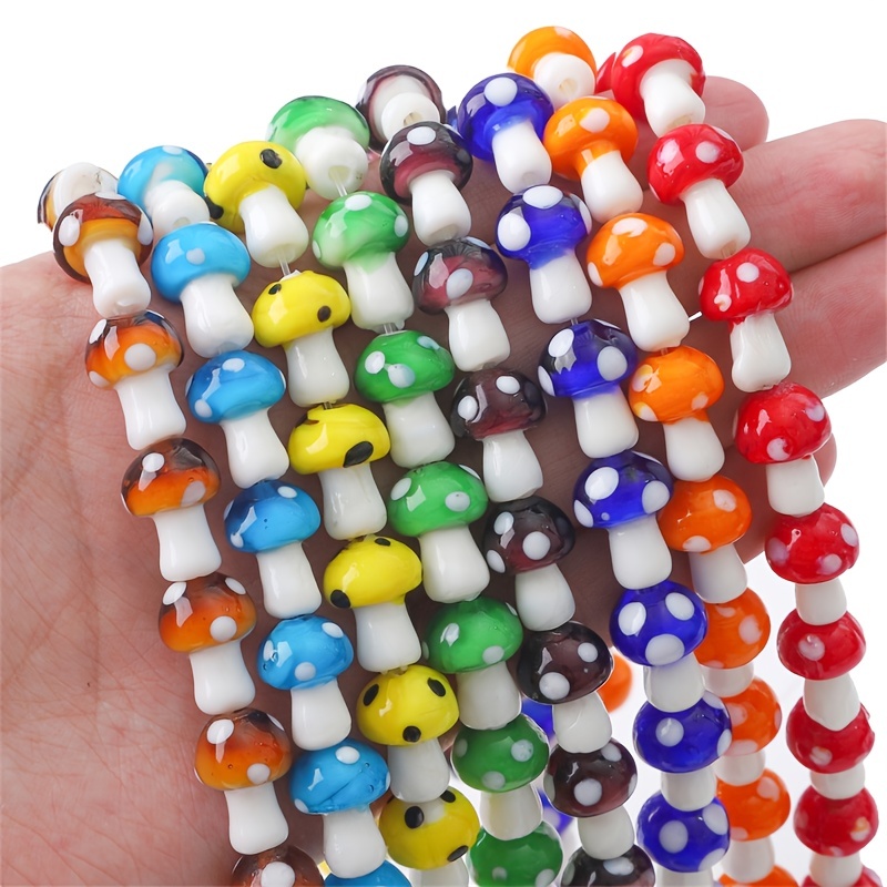  100pcs Mushroom Beads,Handmade Glass Mushrooms,Lampwork Beads,Lampwork  Mushrooms Charms,Glass Beads for DIY Necklace Earrings Bracelet Jewelry  Making (Dark Green)