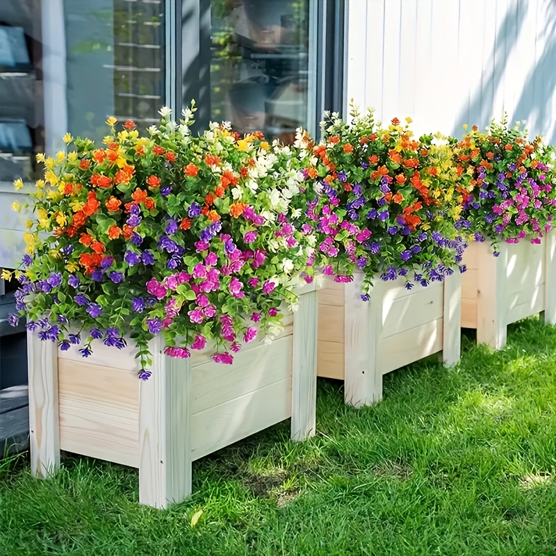 8バンドル造花、屋外uv耐性造花、装飾用造花緑低木植物、屋内屋外