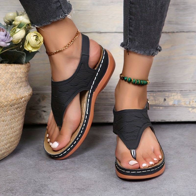 Women's Platform Flats Sandals, Fashion Buckle Flip Flops, Casual Beach ...
