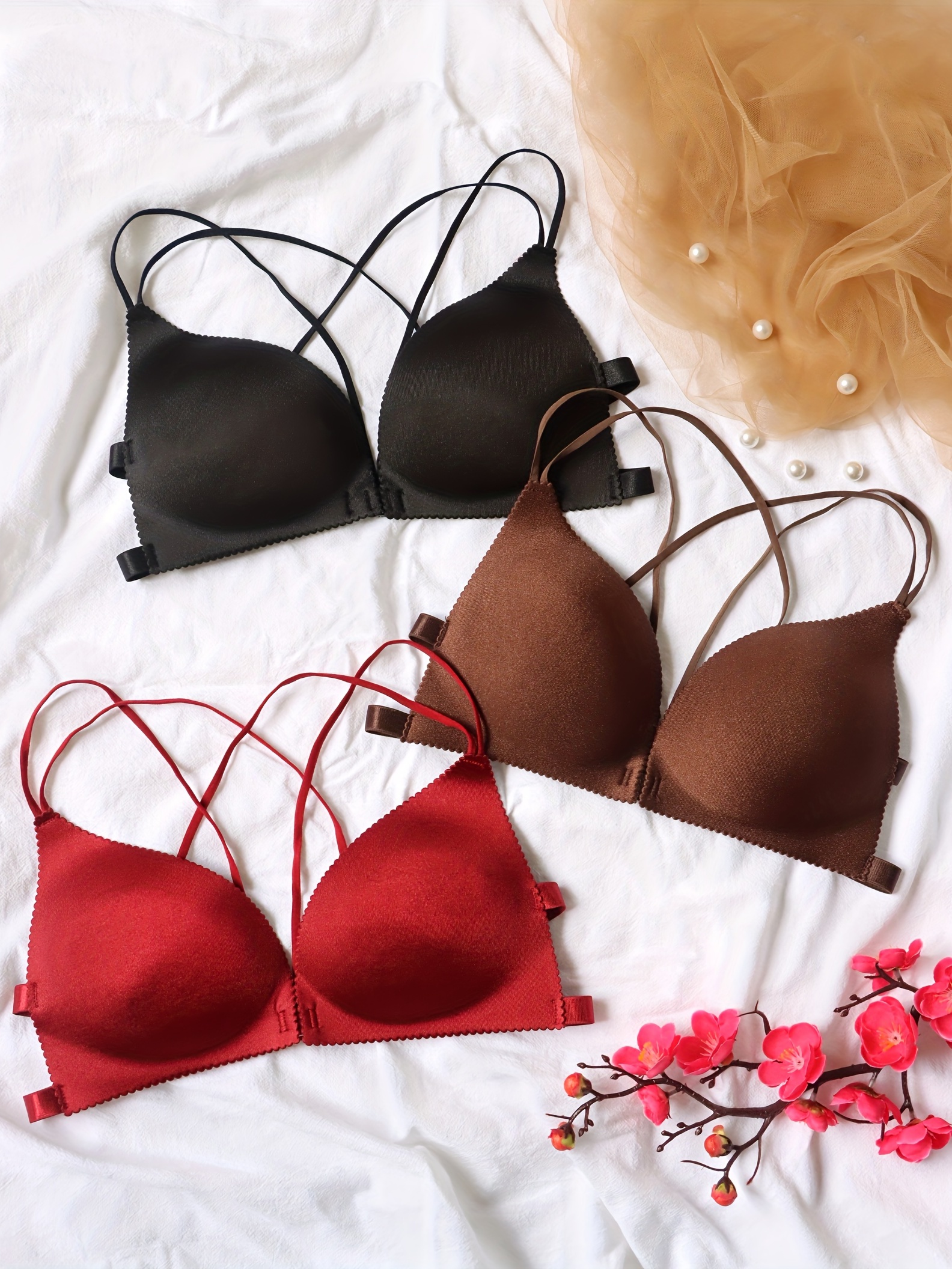 Solid Wireless Bras Breathable Front Buckle Push Double - Temu