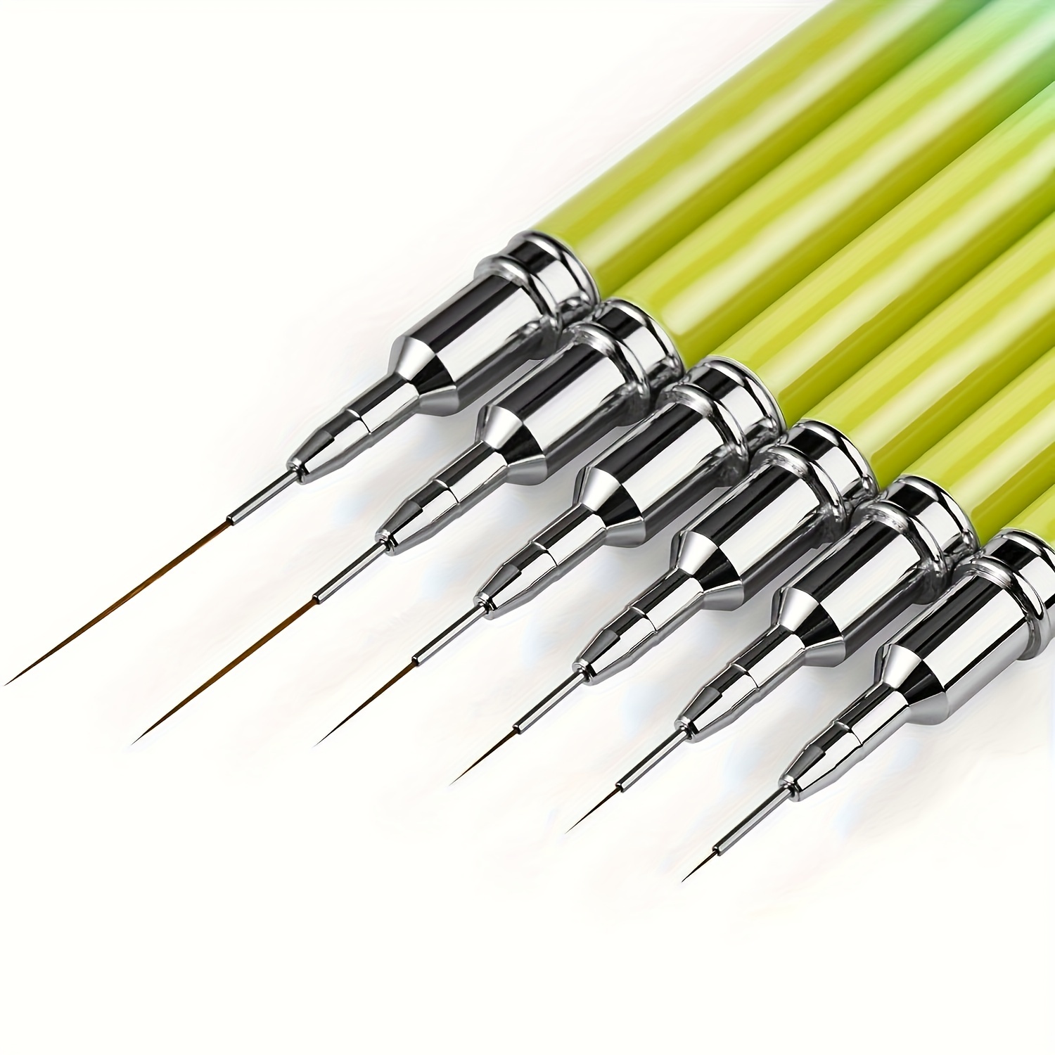 6pcs UV Gel Polish Painting Brush Set - 6 Thin Long Lines, Dotting, and  Drawing Pen for Nail Art Design - Green Handle Striper Brushes for Gradient  an