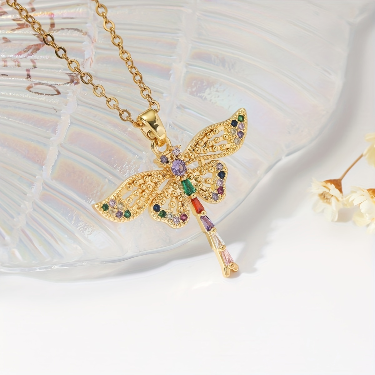 Multi-color Hollow Dragonfly Pendant Necklace, Trendy Banquet Gifts For Men 0