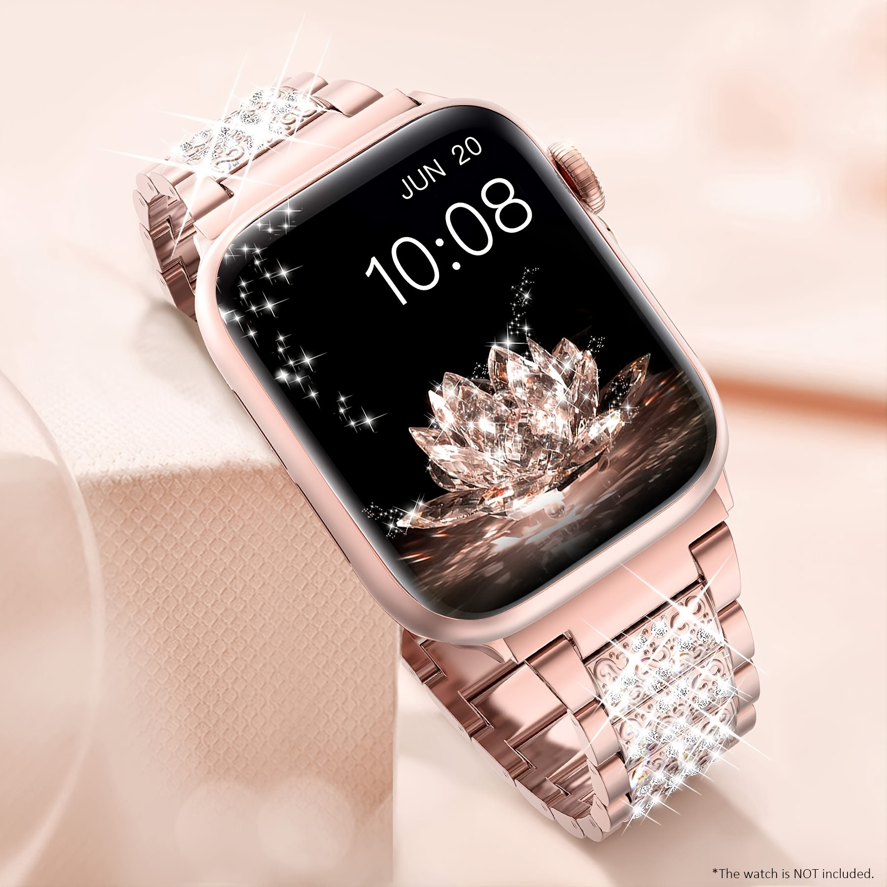 Women Bling Metal Strap &frame Screen Protector For Iwatch Series