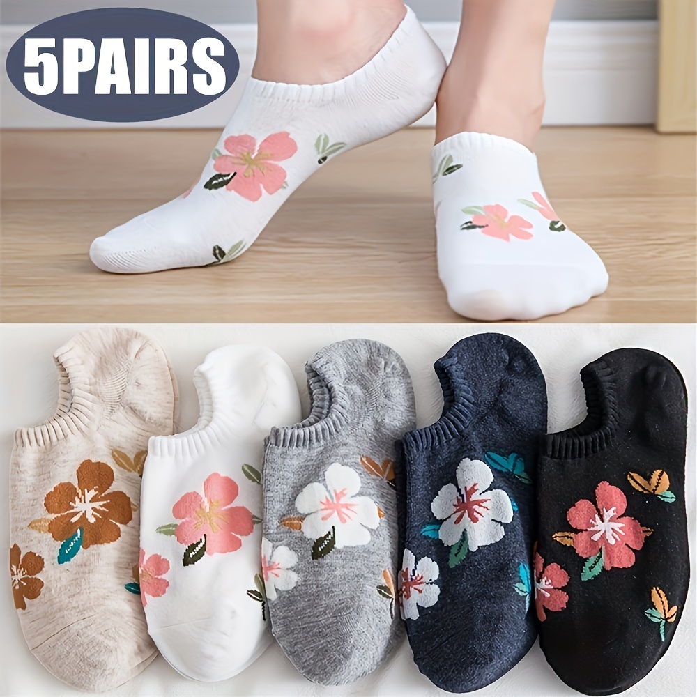 1/5 Pair Breathable Ankle Boat Socks Invisible Women Cotton Non-slip Low  Sock 
