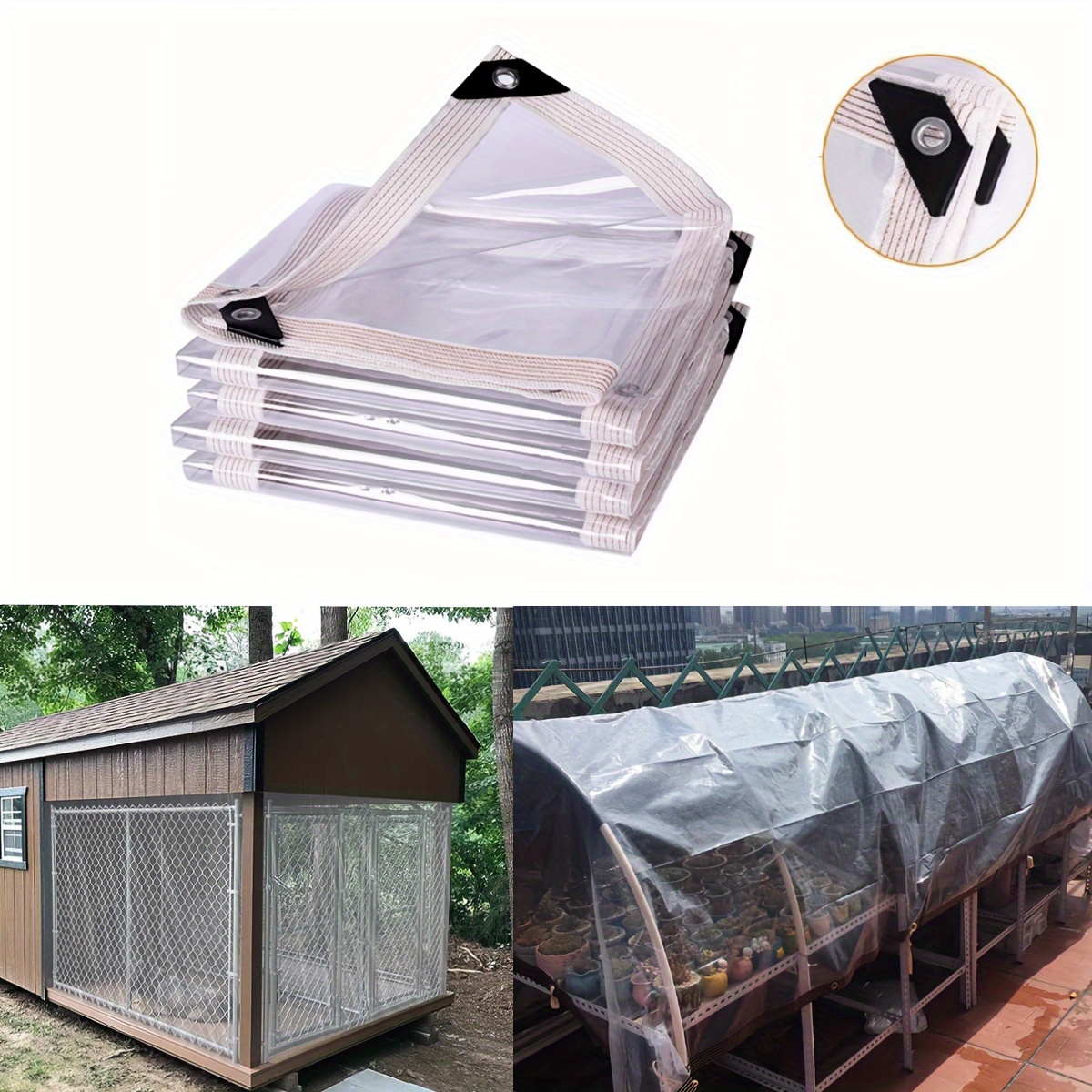 Lona de PVC resistente con ojales, lona transparente, lona transparente,  cubierta de lona transparente impermeable para recinto de patio, camping