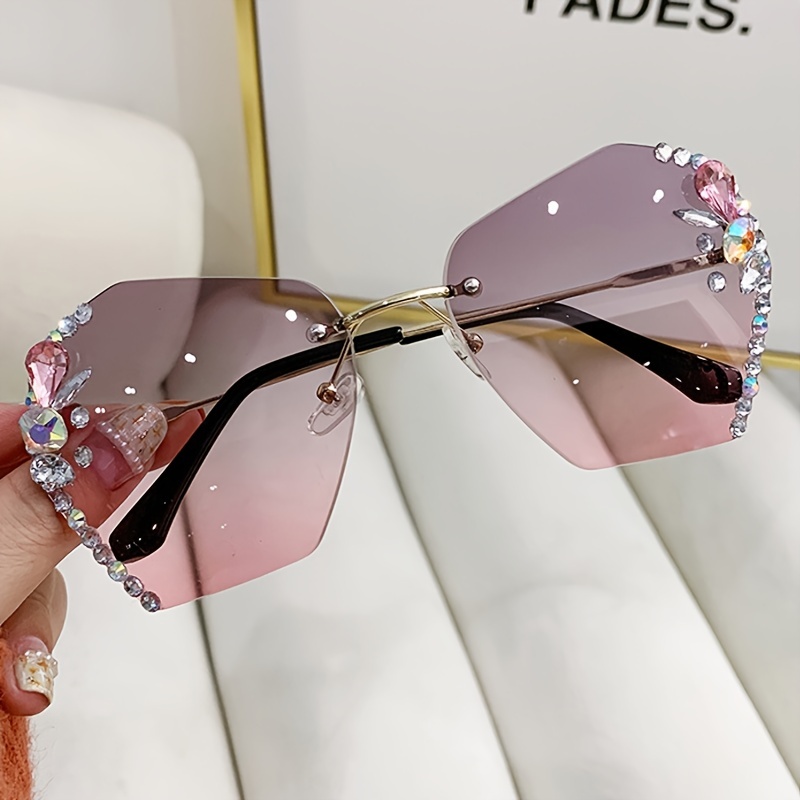 Oversized Rhinestone Sunglasses UV Protection Shades Eyeglasses