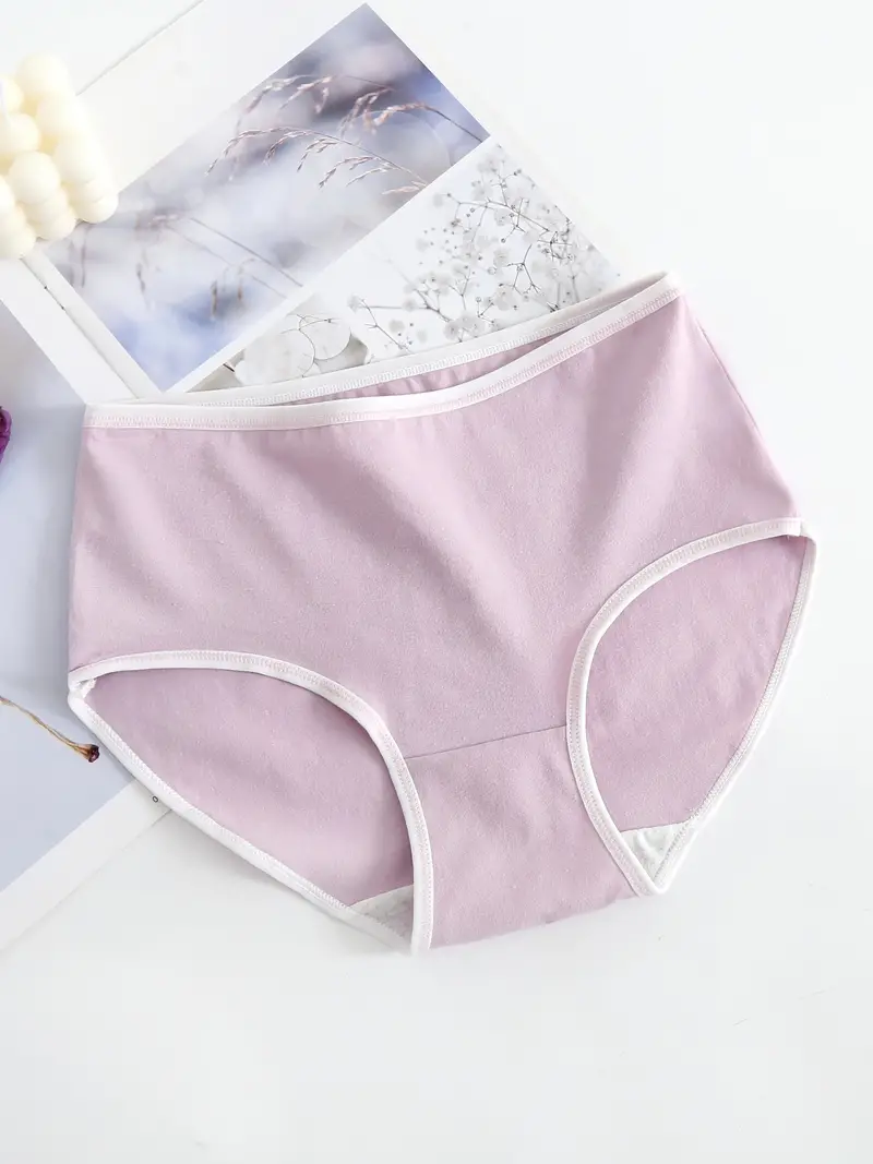 5 Pcs Simple Cotton Panties, Comfy & Breathable *-* Stretch Briefs Panties,  Women's Lingerie & Underwear