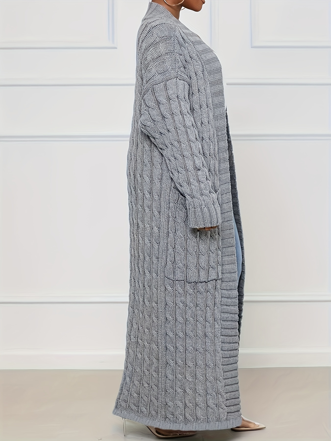 Longline Pocket Sweater Cardigan Women's Plus Medium Stretch Jacquard