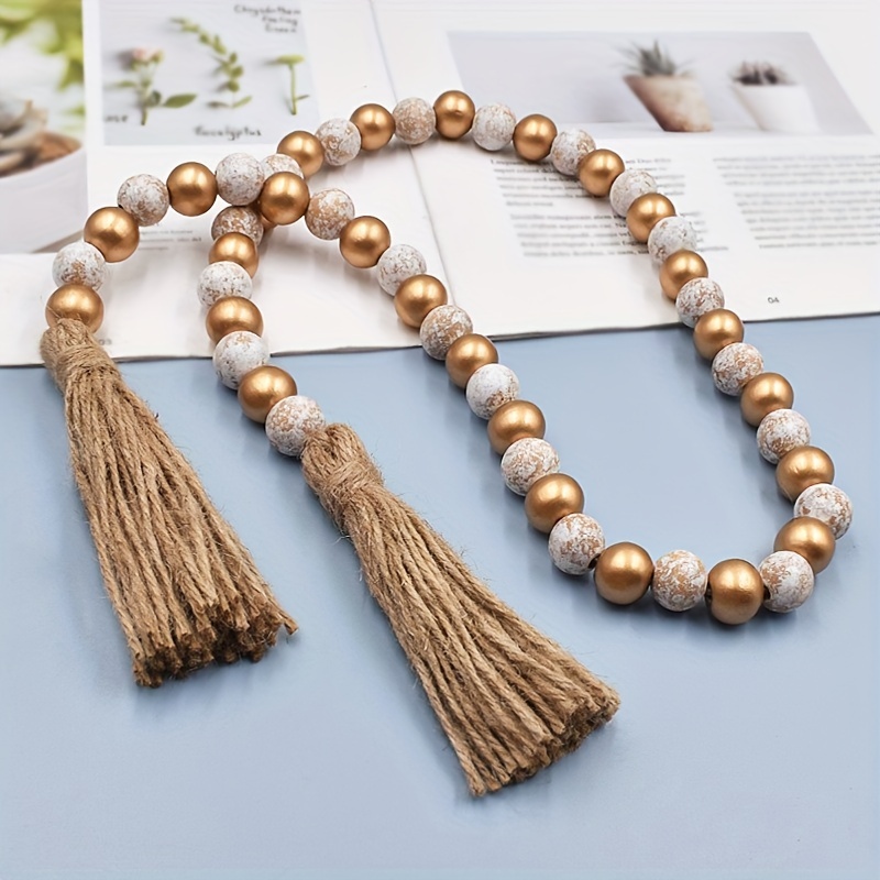 Wood Beads Garland With Tassel Natural Prayer Wood String - Temu