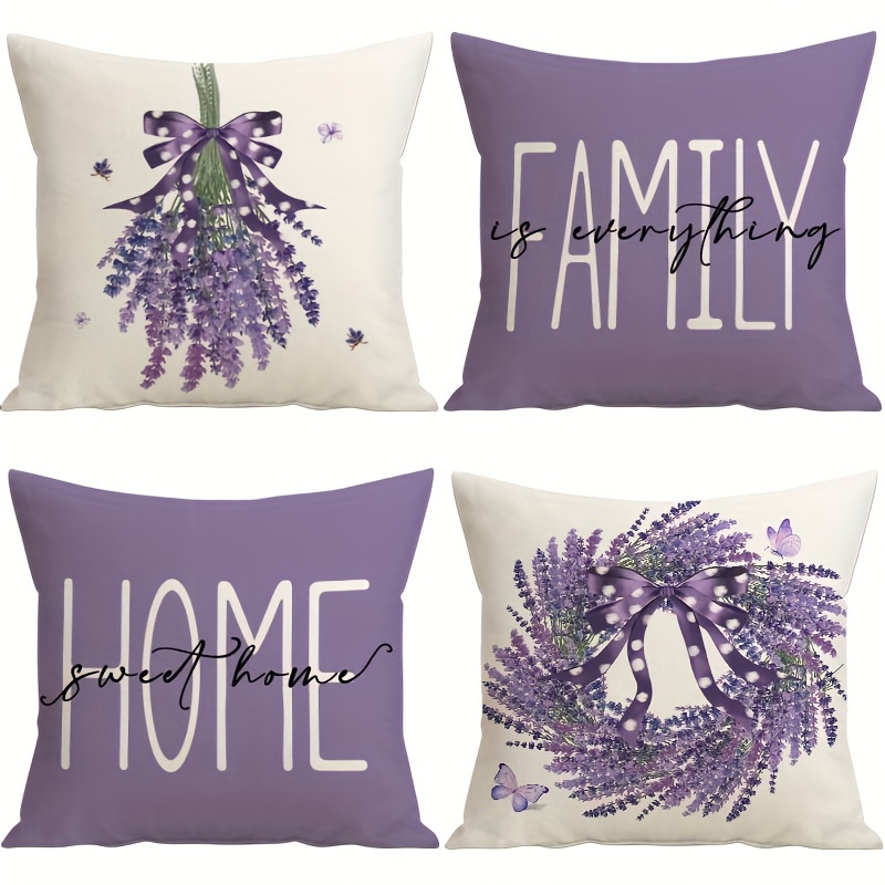 

4pcs Covers 18x18 Inch Home Sweet Throw Pillow Covers Lavender Wreath Farmhouse Decorations Covers For Sofa Couch Home Decor, Room Decor, Office Decor, Living Room Decor (no Pillow )