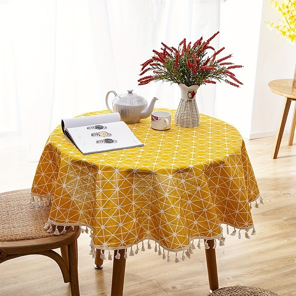 Tovaglia tavolo rotondo velluto dorato copritavolo bianco tovaglia da  pranzo tovaglia da casa in pizzo ricamato