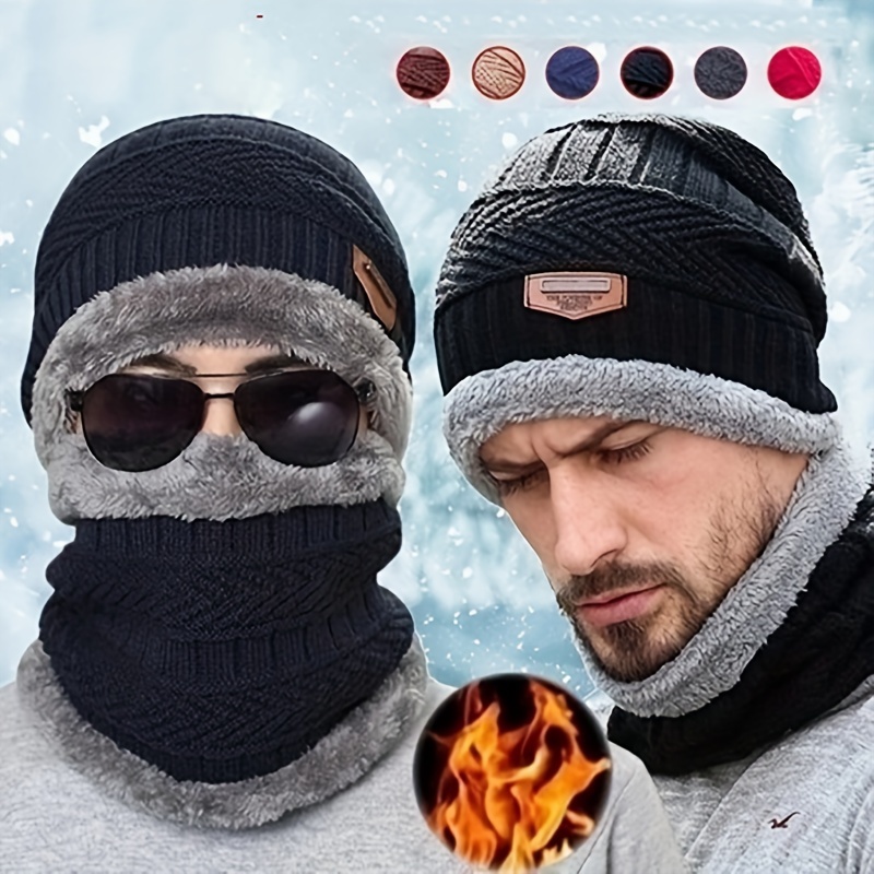 Acheter Chapeau d'hiver épais pour hommes, écharpe, gants, trois pièces,  antidérapant, Protection des oreilles, Kit de chapeau tricoté, capuchon à  manches