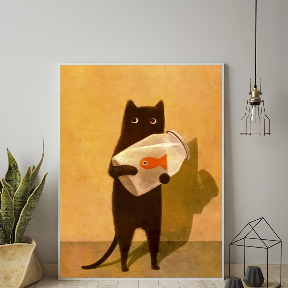 黒猫ウォールアート1枚、ヴィンテージスタイルキャンバスポスター