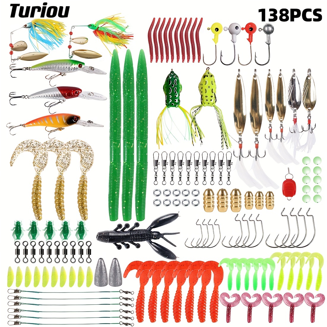 138pcs/set Fishing Lure Set With Double-layer Tackle Box, Hard Bait, Soft  Bait, Fishing Accessories