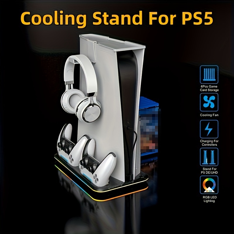 Soporte delgado para PS5 / PS5 y estación de refrigeración con controlador  LED RGB estación de carga para consolas Playstation 5, cargador de