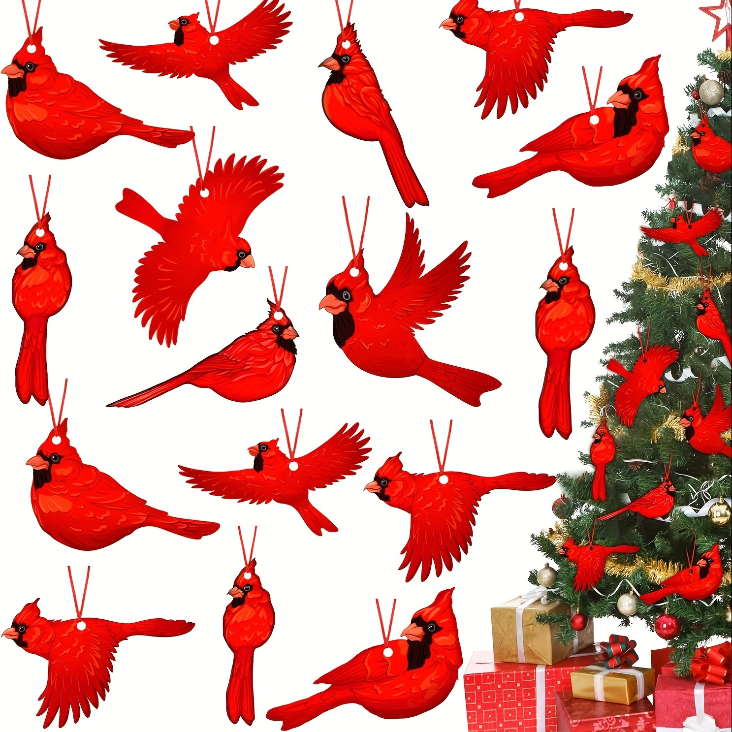 cardinal decorated christmas trees