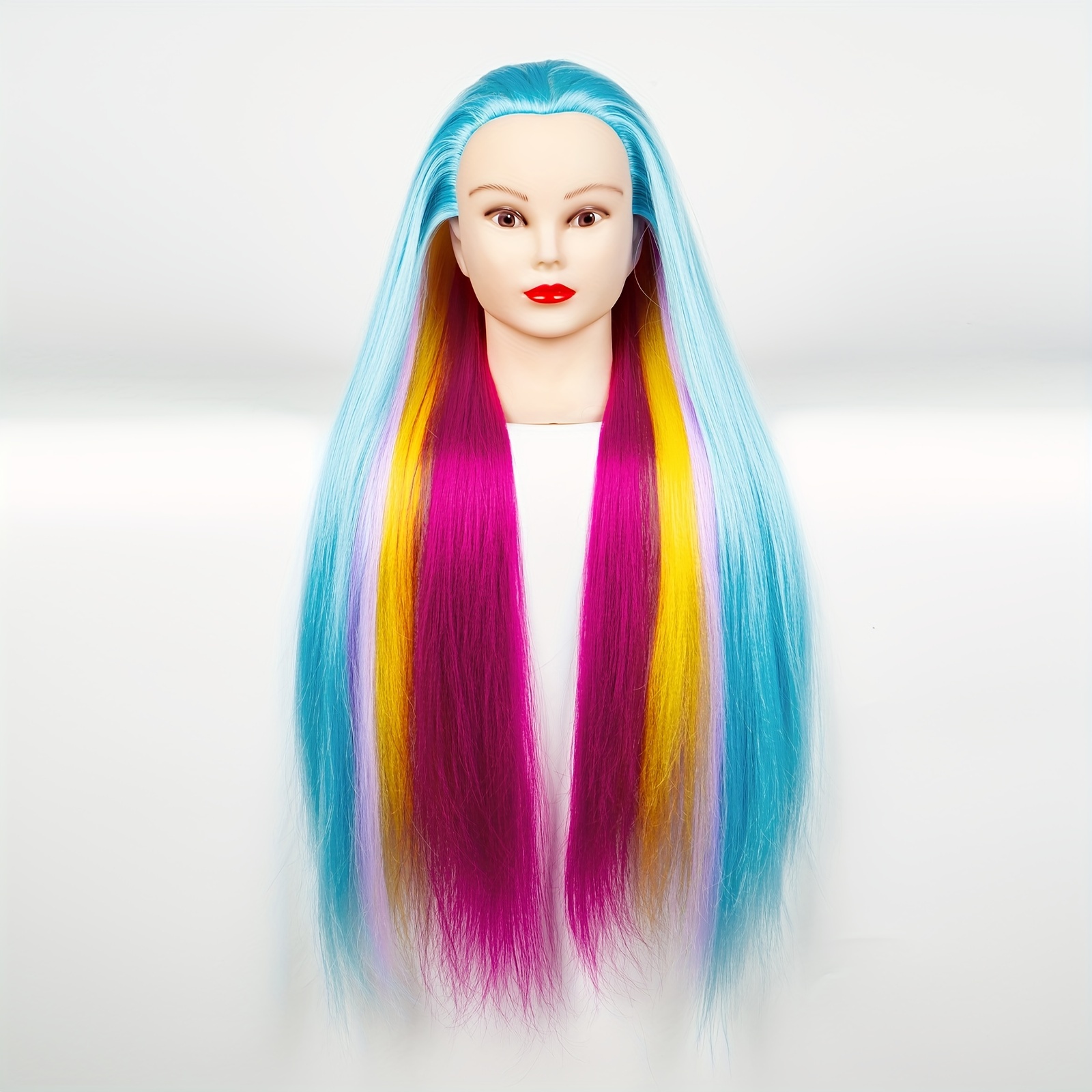 Premium Mannequin Head With Colorful Two Tone Straight Hair - Temu