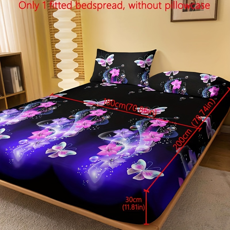 1pc Flying Pattern Printed Brushed Fitted Sheet, Printed Bedspread For Bedroom, Bedding