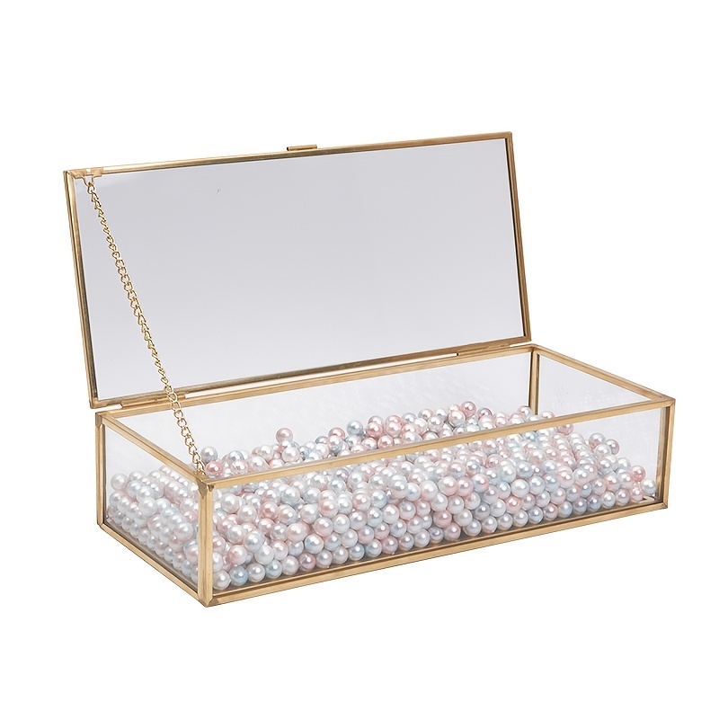 Geometric Glass & Brass Box, Vintage Jewelry Box Display Case Wedding Ring  Holder Keepsake Box Desktop Display Box For Wedding-large