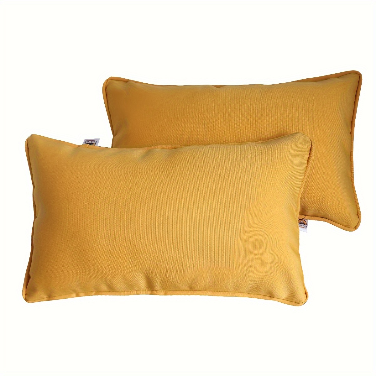 

Set Of 2 Outdoor Waterproof Fabric Lumbar Pillow Covers With Zipper Closure And Piped Edges, 12" X 20" - Mustard Yellow